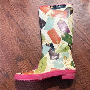 COACH Pammie Multi Color Decorative Hang Tags Rubber Rain Boots in Size 9